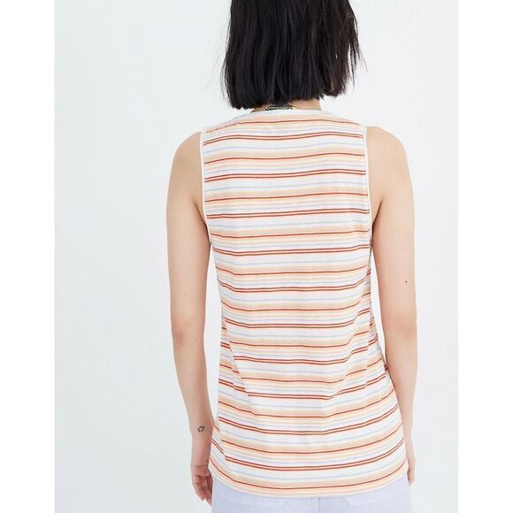Madewell Women’s Whisper Cotton V-Neck Stripe Pocket Tank Size Medium - Picture 3 of 4